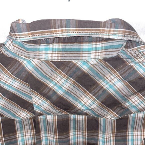 American Eagle Outfitters Western Shirt Men’s Size XS Brown Striped Pearl Snaps - Picture 9 of 12